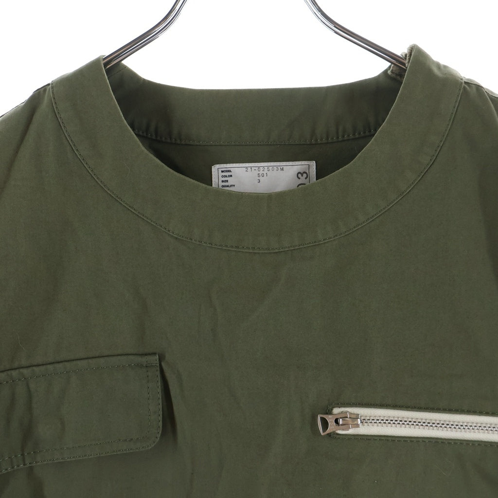 Sacai(サカイ) 21SS Cotton Nylon Oxford Pullover コットンナイロン 肩ジッパー加工 オックスフォード 半袖プルオーバー カーキ 21-02503M
