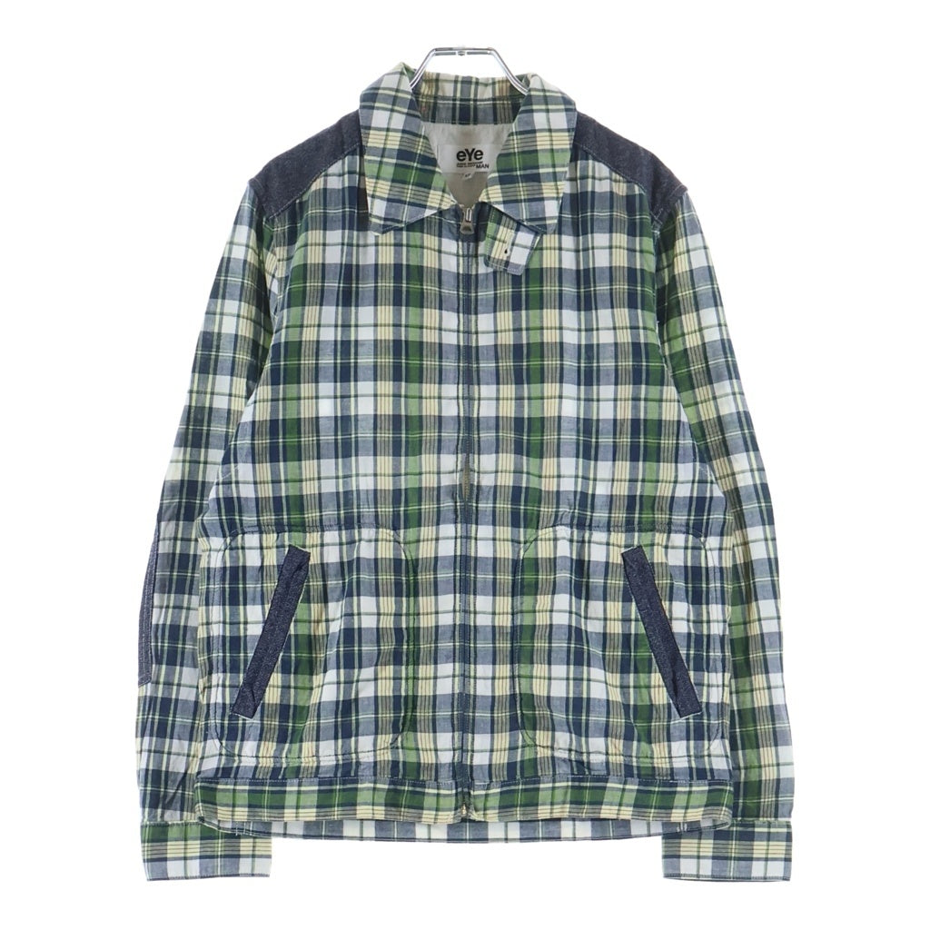 JUNYA WATANABE COMME des GARCONS(ジュンヤワタナベ コムデギャルソン) 24AW AD2024 エルボーパッチ ヨーク切り替え ジップアップ チェックシャツジャケット グリーン WO-J913