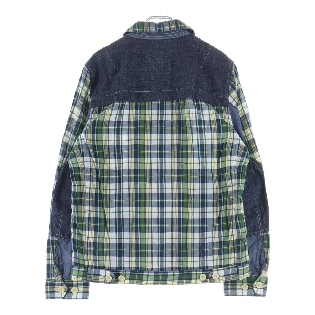 JUNYA WATANABE COMME des GARCONS(ジュンヤワタナベ コムデギャルソン) 24AW AD2024 エルボーパッチ ヨーク切り替え ジップアップ チェックシャツジャケット グリーン WO-J913