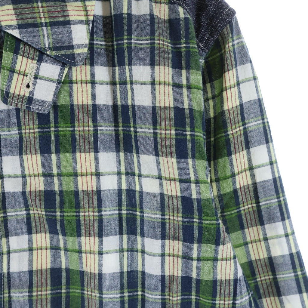 JUNYA WATANABE COMME des GARCONS(ジュンヤワタナベ コムデギャルソン) 24AW AD2024 エルボーパッチ ヨーク切り替え ジップアップ チェックシャツジャケット グリーン WO-J913