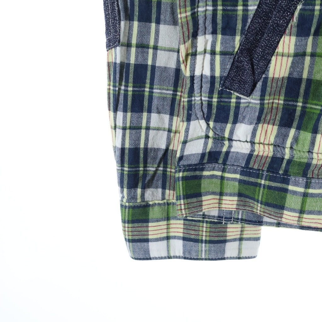 JUNYA WATANABE COMME des GARCONS(ジュンヤワタナベ コムデギャルソン) 24AW AD2024 エルボーパッチ ヨーク切り替え ジップアップ チェックシャツジャケット グリーン WO-J913