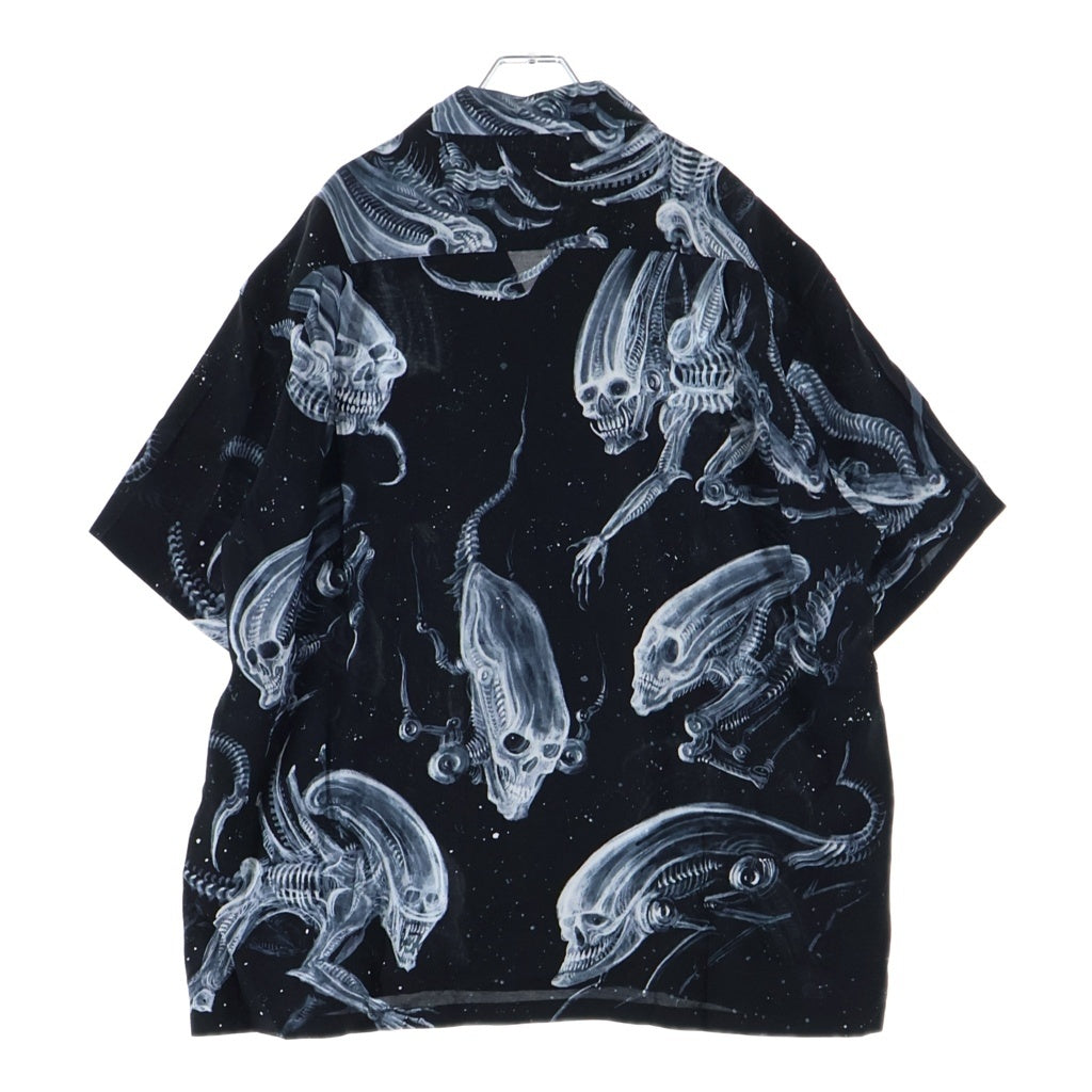 EXODUS(エクソダス) 25SS ×TIM LIHI SPACE HAWAIIAN SHIRT ティムリーハイ スペース スカルプリント 半袖 ハワイアンシャツ ブラック 25SS-SH-HW03