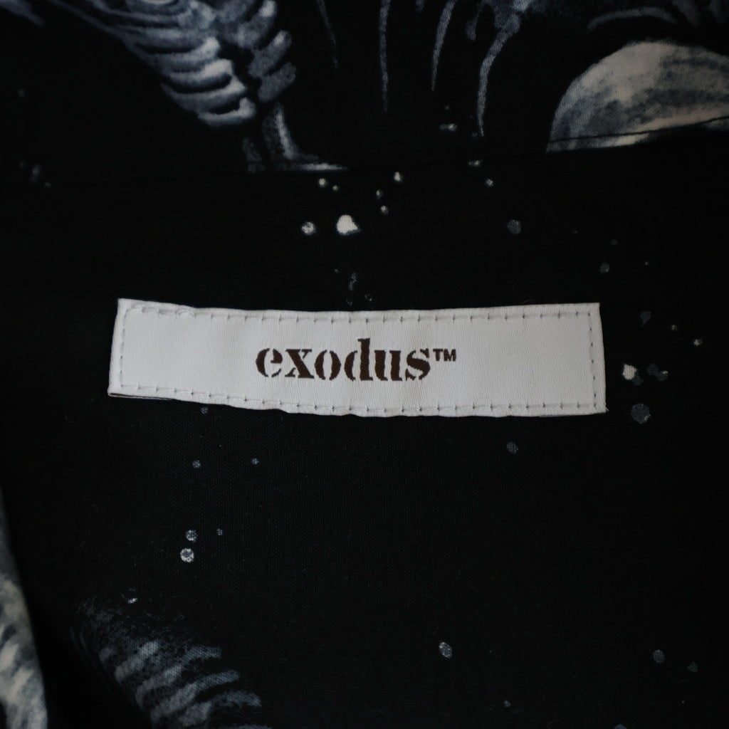 EXODUS(エクソダス) 25SS ×TIM LIHI SPACE HAWAIIAN SHIRT ティムリーハイ スペース スカルプリント 半袖 ハワイアンシャツ ブラック 25SS-SH-HW03