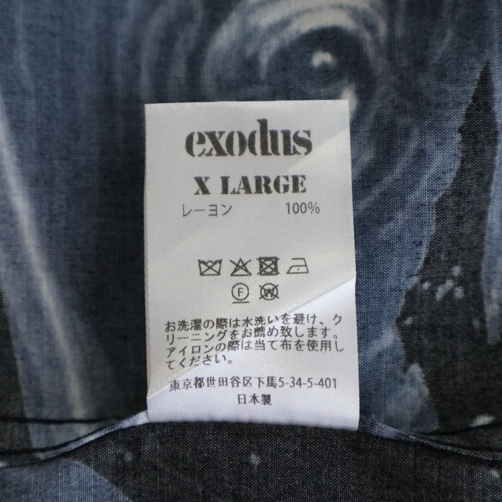 EXODUS(エクソダス) 25SS ×TIM LIHI SPACE HAWAIIAN SHIRT ティムリーハイ スペース スカルプリント 半袖 ハワイアンシャツ ブラック 25SS-SH-HW03
