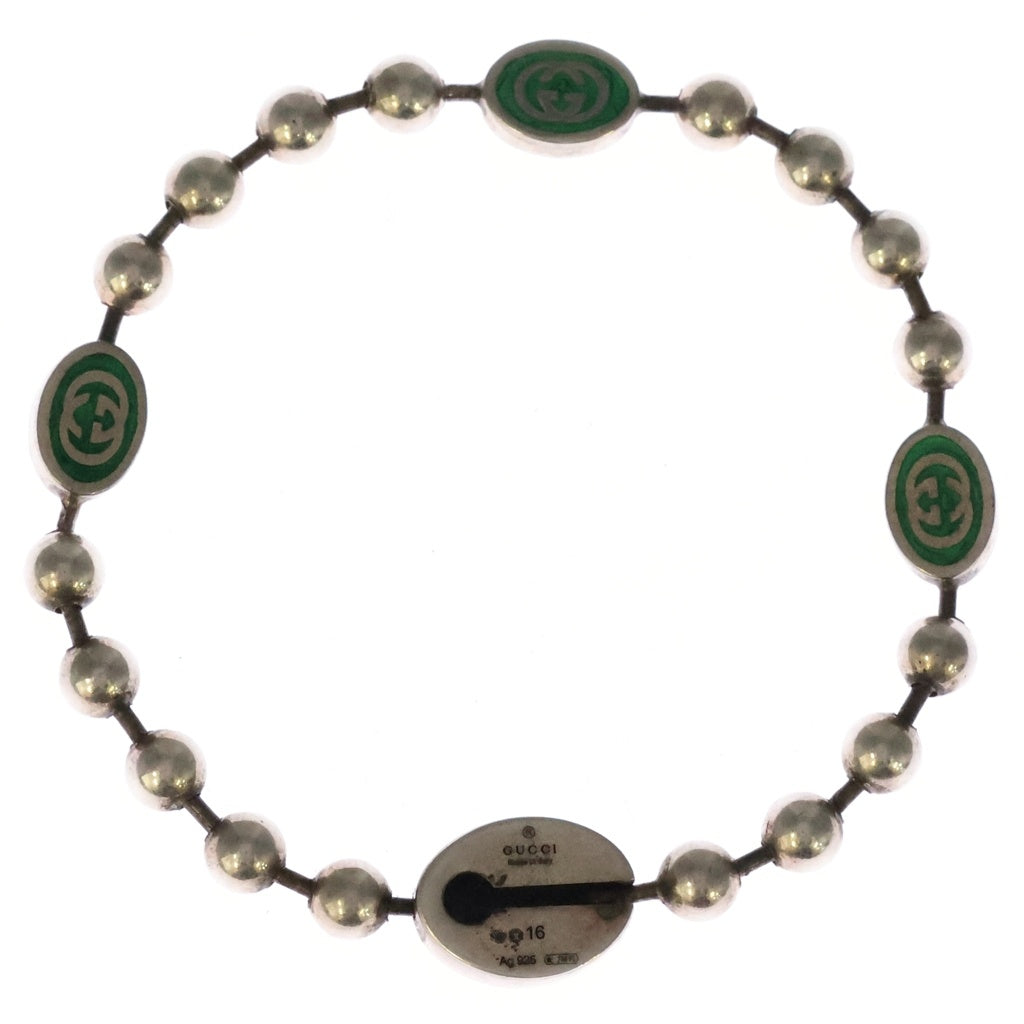 GUCCI(グッチ) インターロッキングG エナメル ボールチェーンブレスレット シルバー/グリーン 753442 レディース