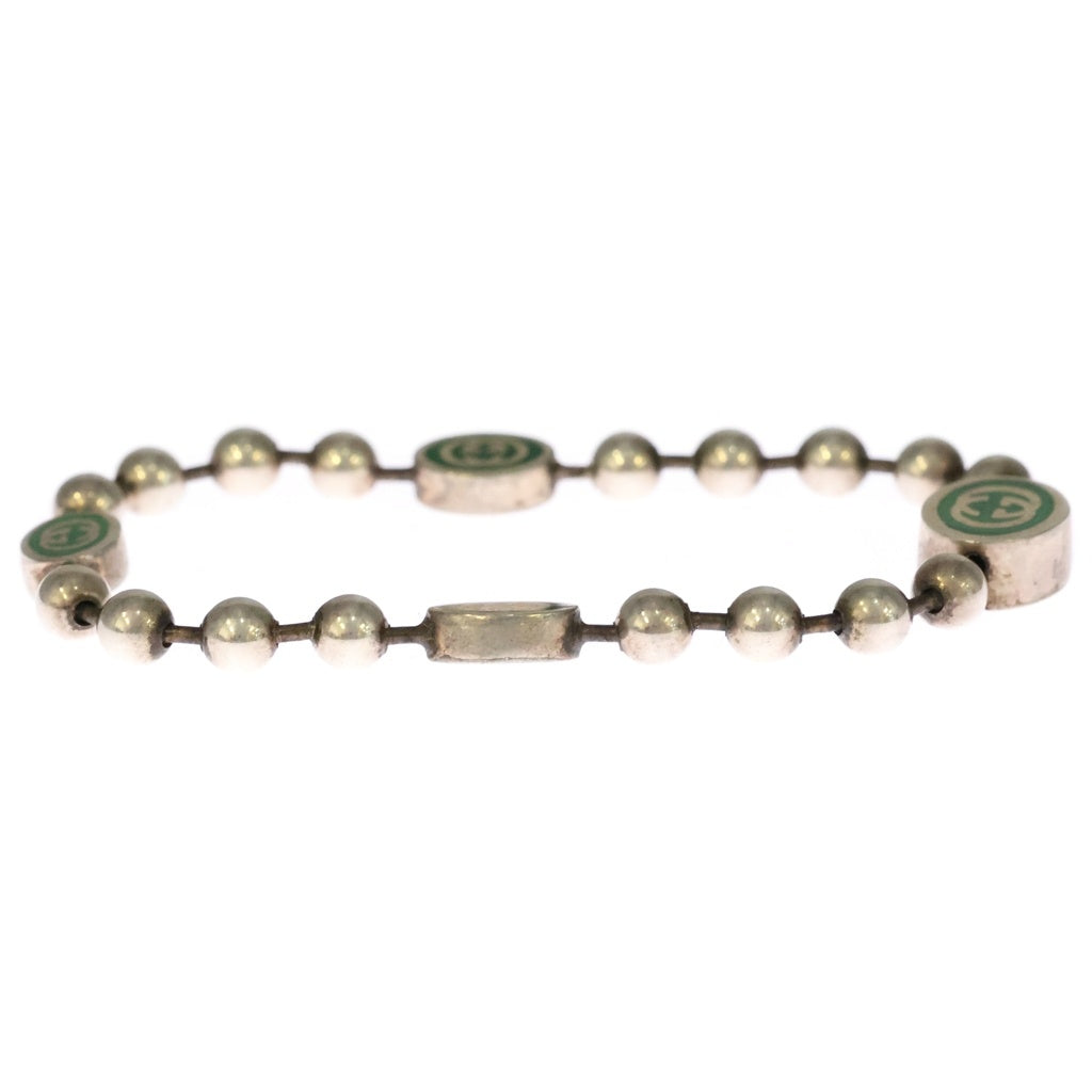 GUCCI(グッチ) インターロッキングG エナメル ボールチェーンブレスレット シルバー/グリーン 753442 レディース