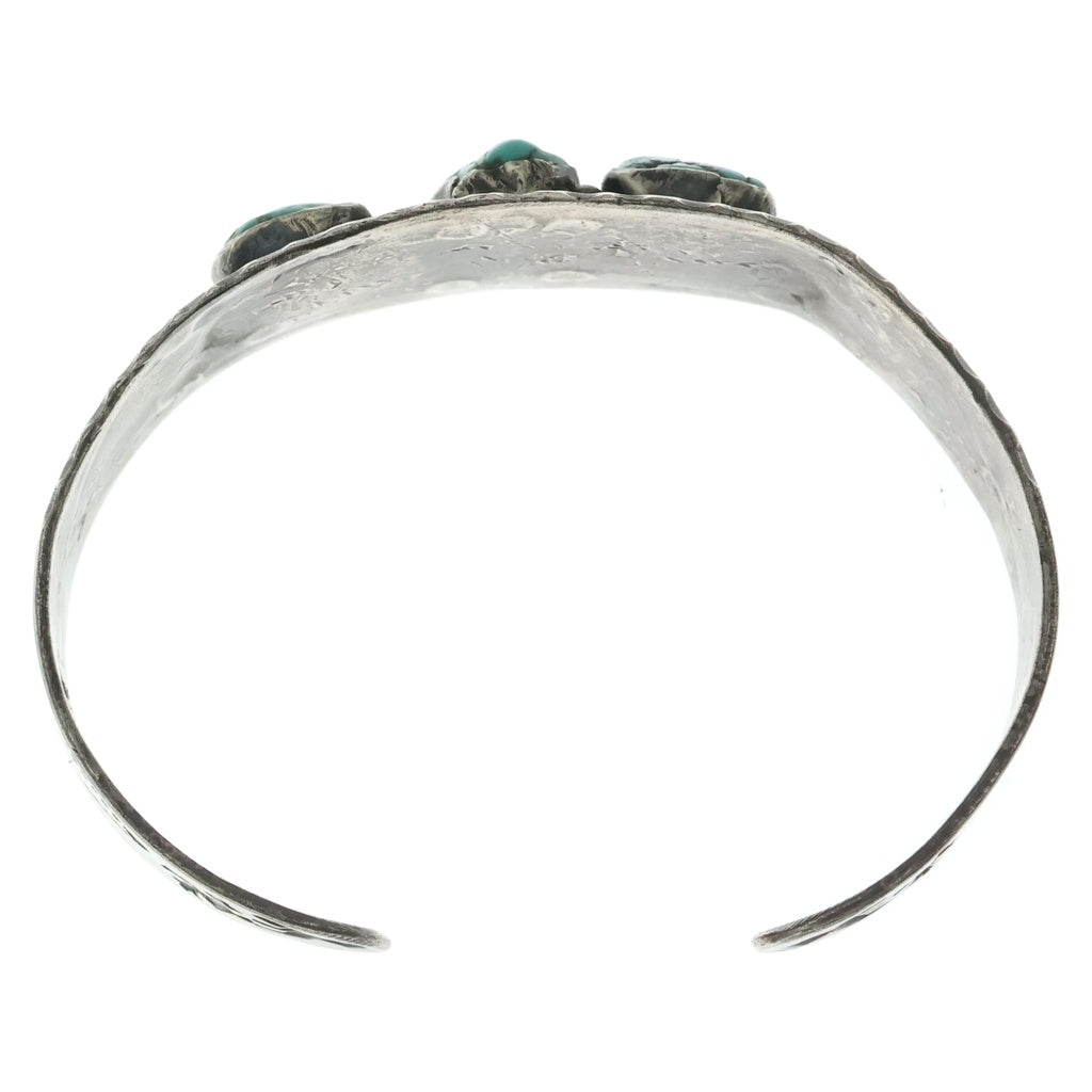 INDIAN JEWELRY(インディアンジュエリー) NAVAJO ナバホ族 3連ナゲットターコイズ スタンプワーク ブレスレット バングル シルバー レディース