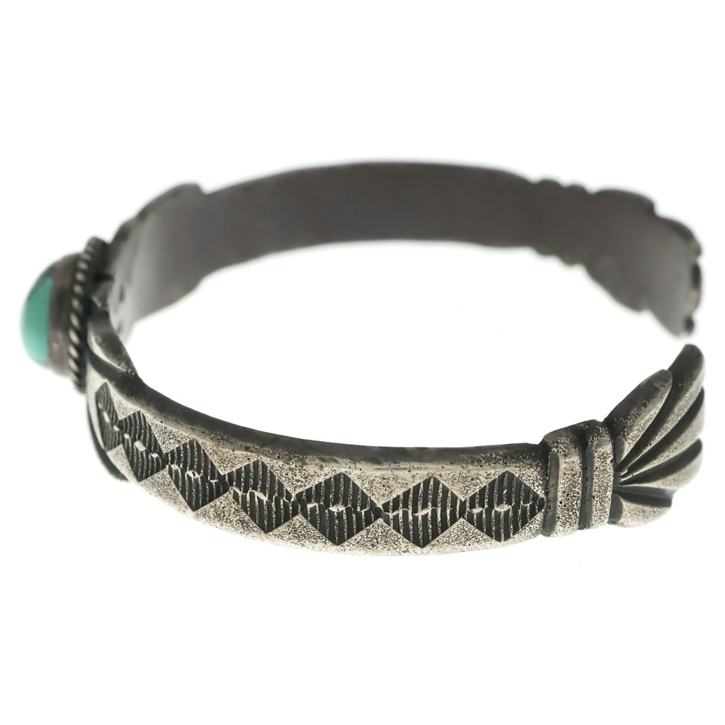 INDIAN JEWELRY(インディアンジュエリー) NAVAJO ナバホ族 トップターコイズ スタンプワーク ブレスレット バングル シルバー