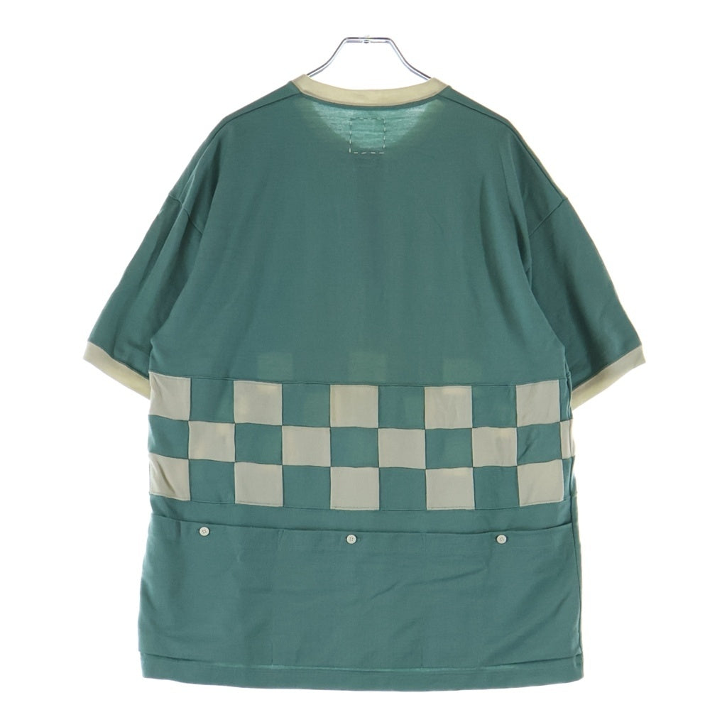 VISVIM(ヴィスヴィム) 25SS MERCKX CB ZIP P.O S/S チェッカー柄 ハーフジップ クルーネック半袖ニット グリーン 0125105010007