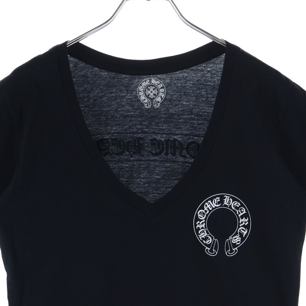 CHROME HEARTS(クロムハーツ) OLD HORSESHOE TEE オールド ホースシュープリント バックスクロールラベル VネックTシャツ 半袖カットソー レディース ブラック