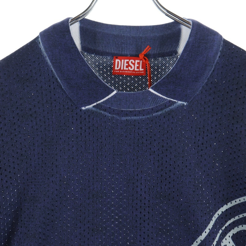 DIESEL(ディーゼル) T-OLLIE ティーオーリー 転写プリント メッシュ 襟付き ロングスリーブカットソー ネイビー A20241-OWFCS