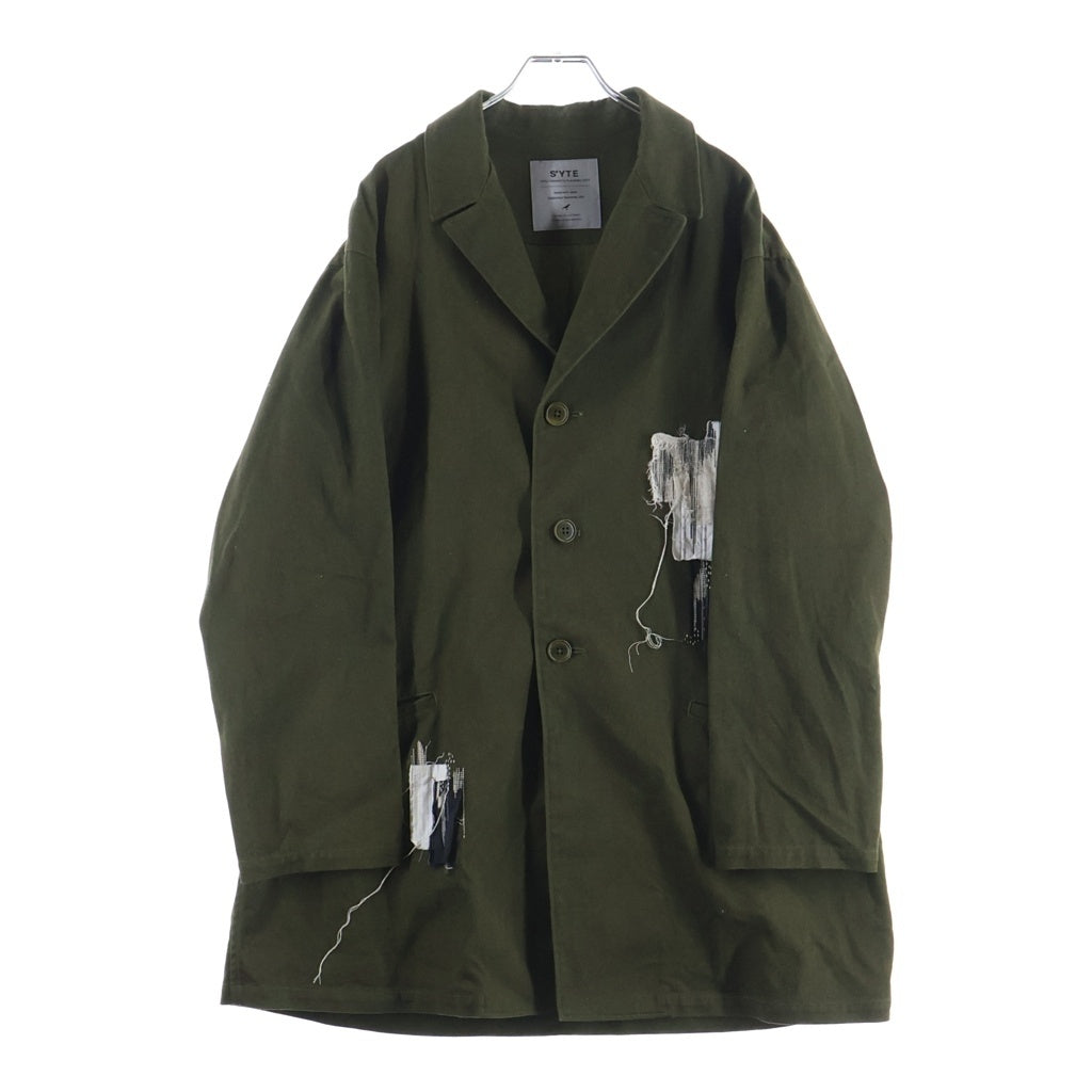 s'yte(サイト) COTTON DRILL BORO APPLIQUE LONG JACKET コットン ドリル ボロ アップリケ ロング ジャケット カーキ UB-J10-004
