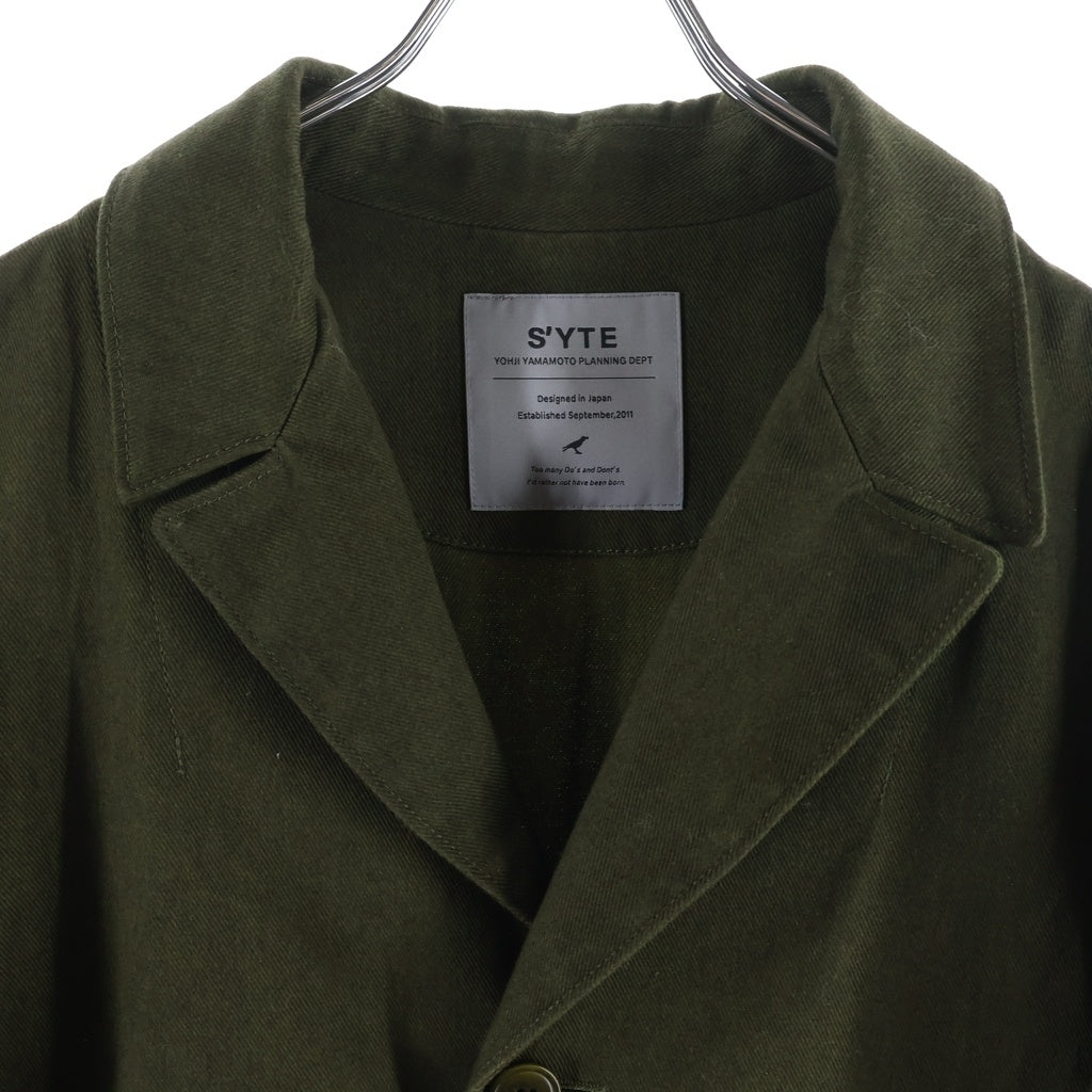 s'yte(サイト) COTTON DRILL BORO APPLIQUE LONG JACKET コットン ドリル ボロ アップリケ ロング ジャケット カーキ UB-J10-004