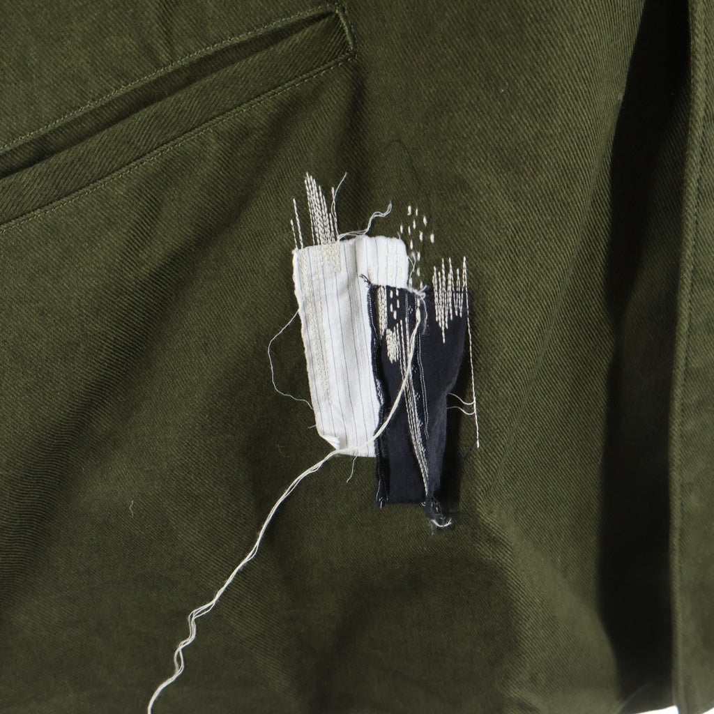 s'yte(サイト) COTTON DRILL BORO APPLIQUE LONG JACKET コットン ドリル ボロ アップリケ ロング ジャケット カーキ UB-J10-004