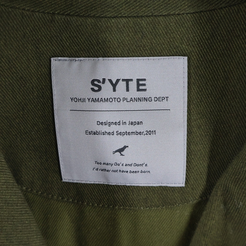 s'yte(サイト) COTTON DRILL BORO APPLIQUE LONG JACKET コットン ドリル ボロ アップリケ ロング ジャケット カーキ UB-J10-004