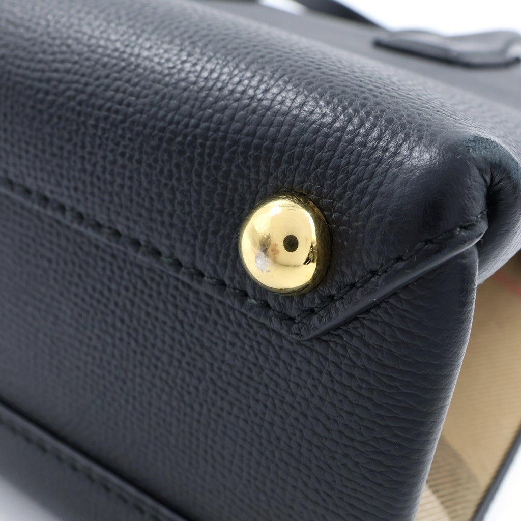 BURBERRY(バーバリー) スモールバナーハウスチェック レザー 2WAY ショルダー ハンドバッグ ブラック 8068556 レディース