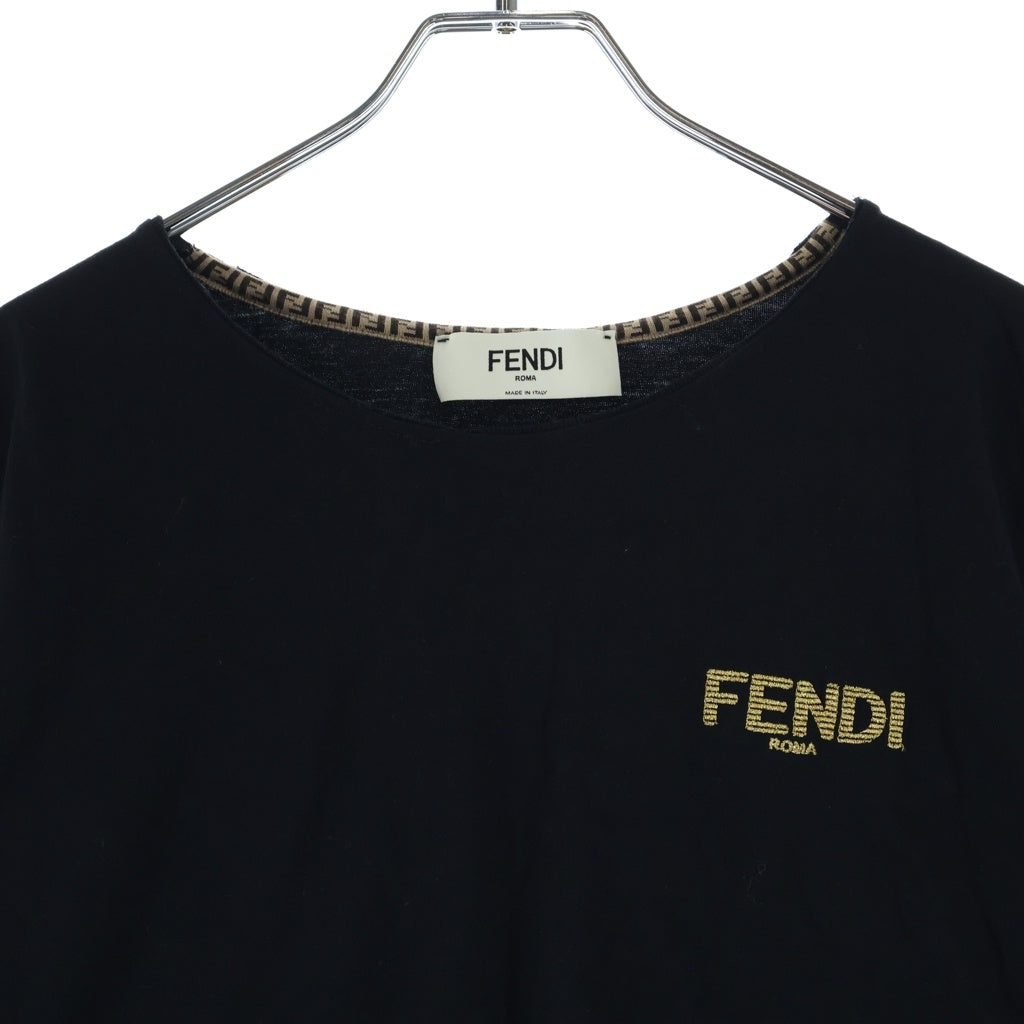 FENDI(フェンディ) フロントロゴ クロップド クルーネック半袖Tシャツ カットソー レディース ブラック FS7901 AKS3