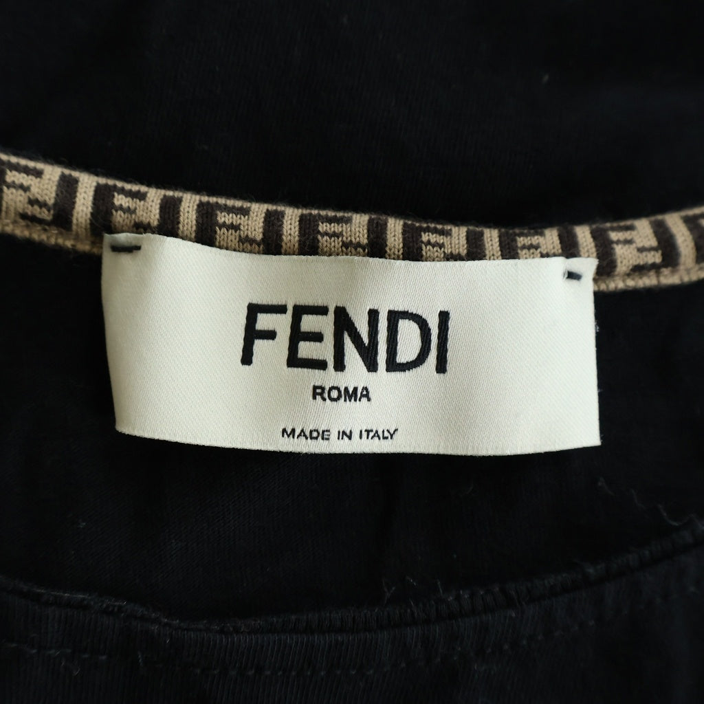 FENDI(フェンディ) フロントロゴ クロップド クルーネック半袖Tシャツ カットソー レディース ブラック FS7901 AKS3
