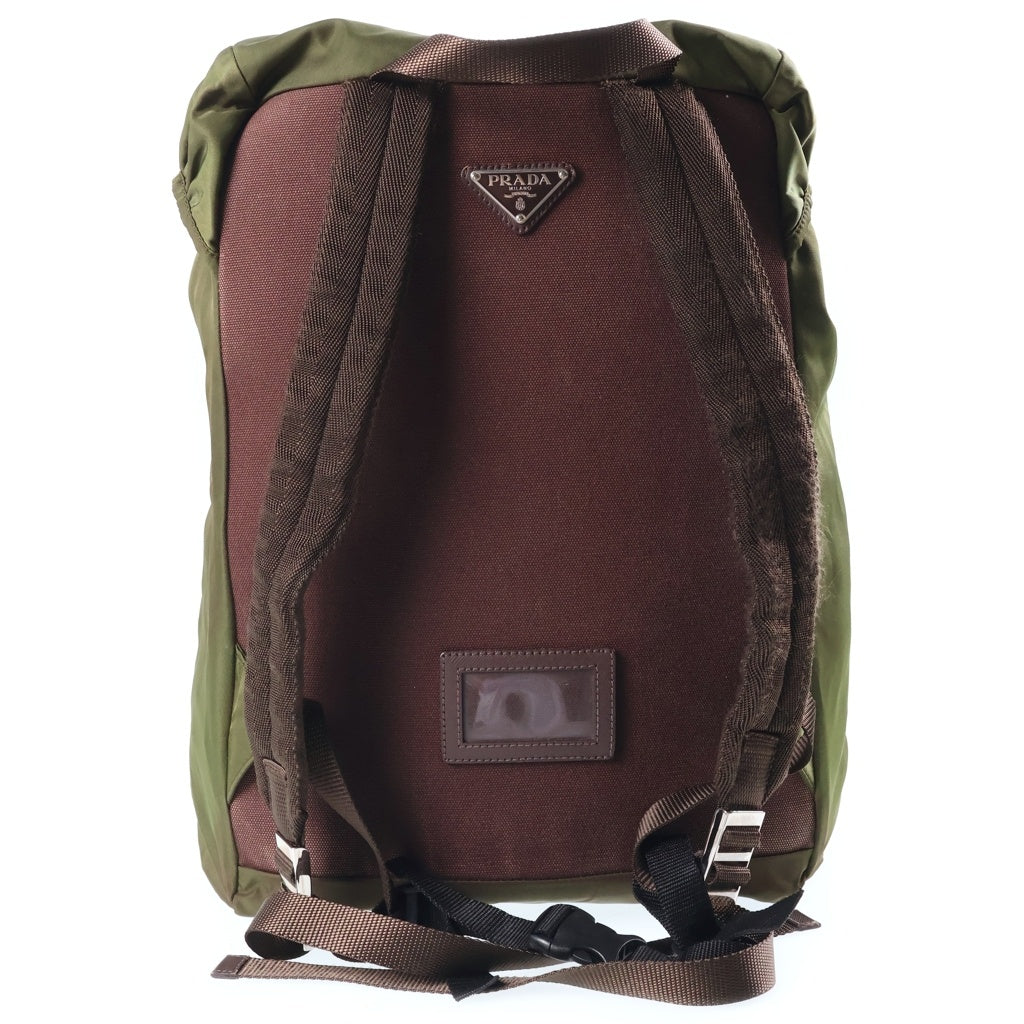 PRADA(プラダ) 三角ロゴプレート ナイロン フラップ リュックサック バックパック カーキ V135 レディース