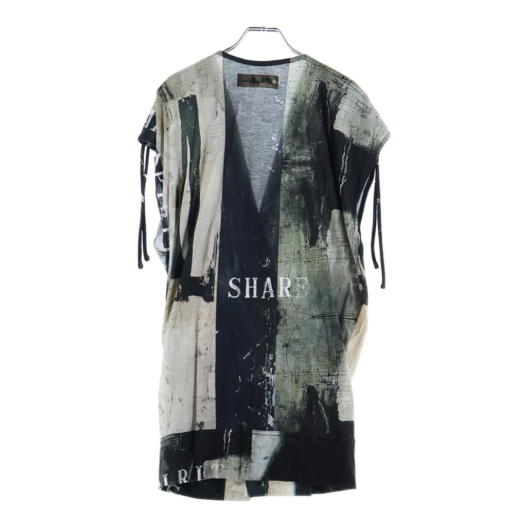 SHARE SPIRIT(シェアスピリット) 日本製 総柄プリント オープンフロントデザイン ノースリーブTシャツ カットソー ブラック レディース KS2306