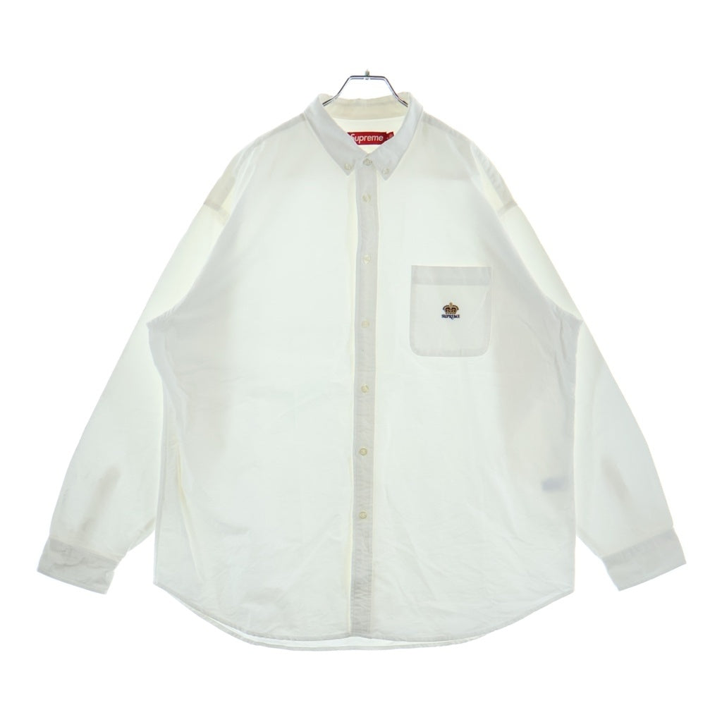 SUPREME(シュプリーム) 24SS Loose Fit Flannel Oxford Shirt クラウンロゴ ルーズフィット フランネル オックスフォード長袖シャツ ホワイト