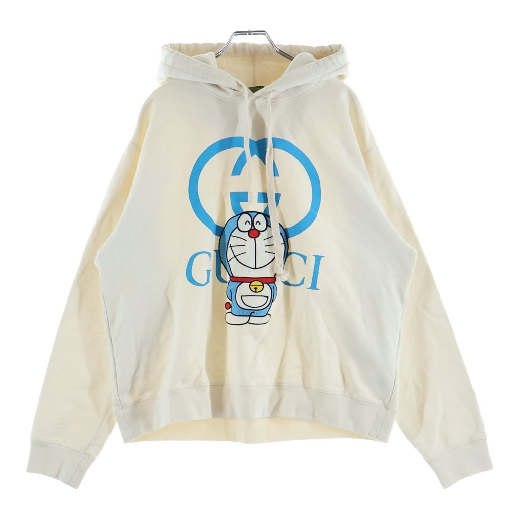 GUCCI(グッチ) 21SS ×ドラえもん GGロゴプリント キャラクターワッペン プルオーバーパーカー フーディー ホワイト 646953 XJDE1