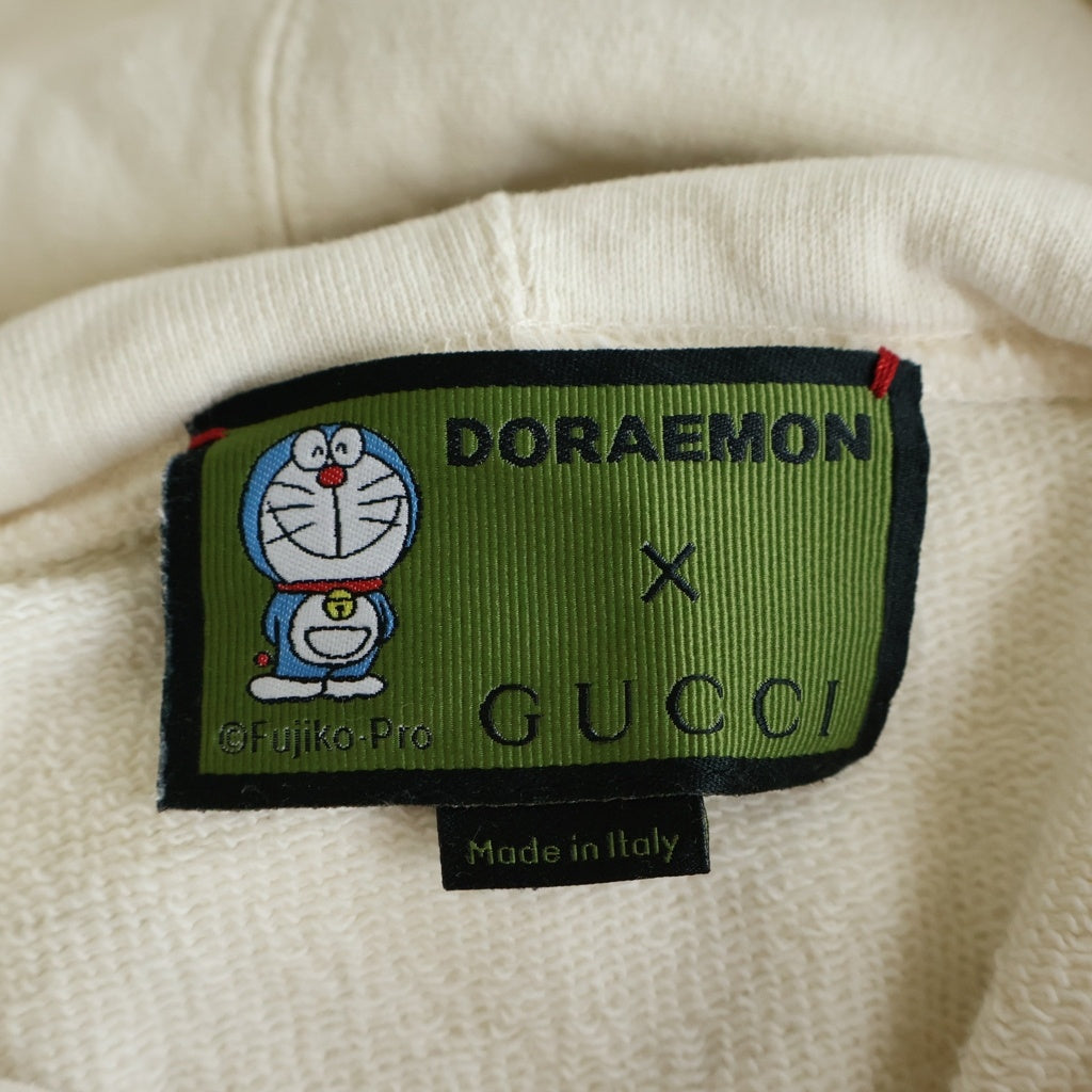 GUCCI(グッチ) 21SS ×ドラえもん GGロゴプリント キャラクターワッペン プルオーバーパーカー フーディー ホワイト 646953 XJDE1