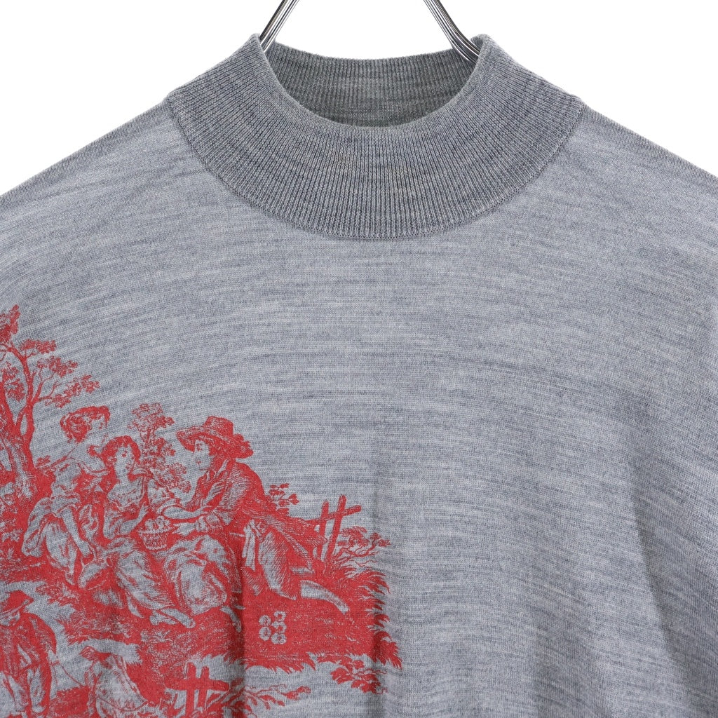 JOHN SMEDLEY(ジョンスメドレー) 22AW ×SHINYA KOZUKA ANTIQUE HIGH GAUGE シンヤコズカ アンティーク ハイゲージ グラフィックプリント モックネック ニットセーター グレー 2202SK72A