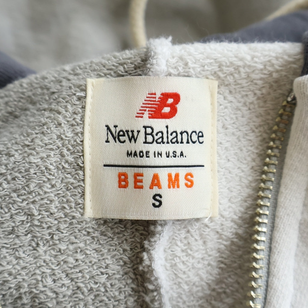 New Balance(ニューバランス) 26SS ×BEAMS MADE IN U.S.A. WASHED HOODIE ビームス別注 米国製 切替カラー ウォッシュド ジップアップフーディー パーカー グレー/ホワイト MT6166UQMGT