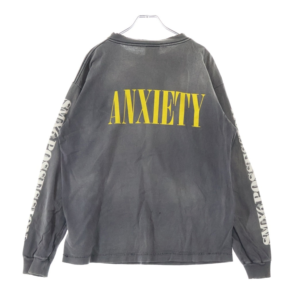 SAINT MICHAEL(セントマイケル) 22AW KMR_LS TEE/$ 河村康輔 両面ロゴプリント ヴィンテージ加工 クルーネック長袖Tシャツ カットソー グレー SM-A22-0000-083