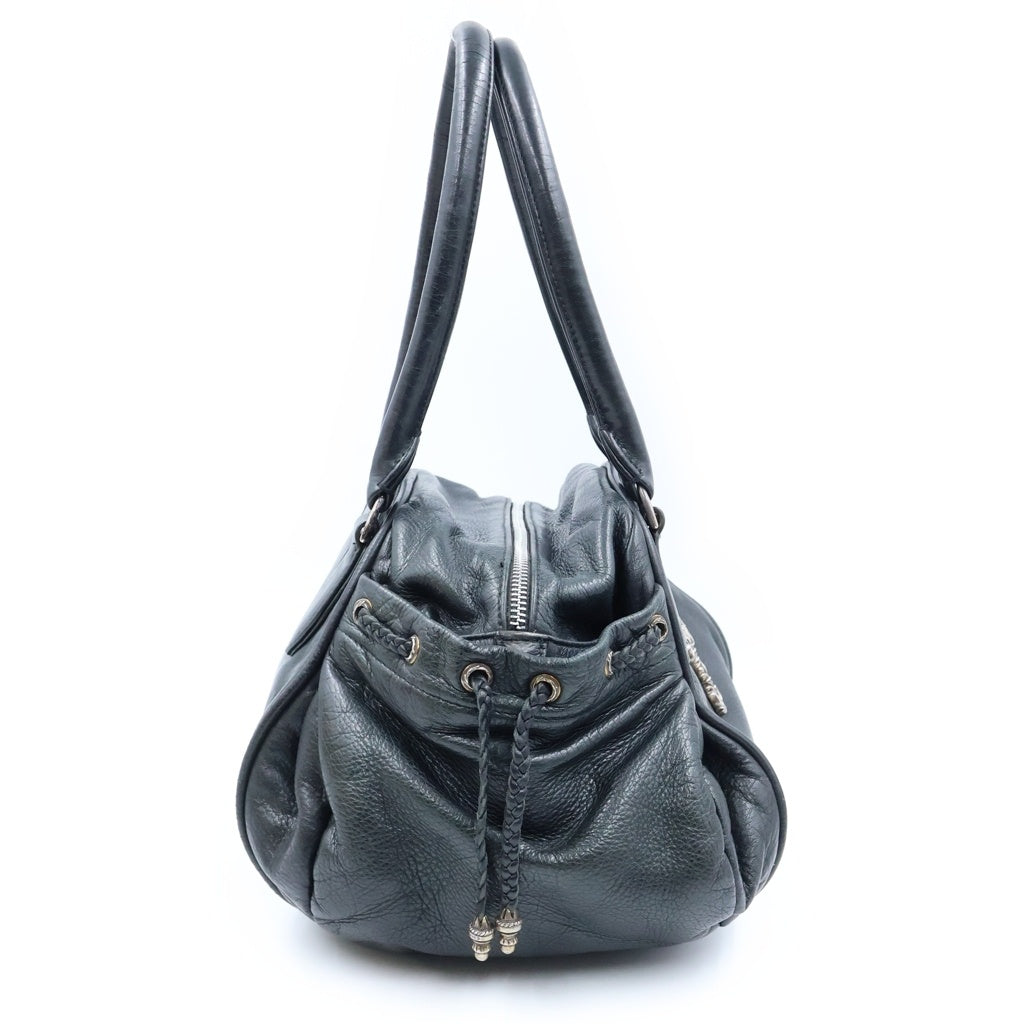 CHROME HEARTS(クロムハーツ) SQRRY JO FILI SM スクローリー フィリグリークロス レザー ハンドバッグ ブラック