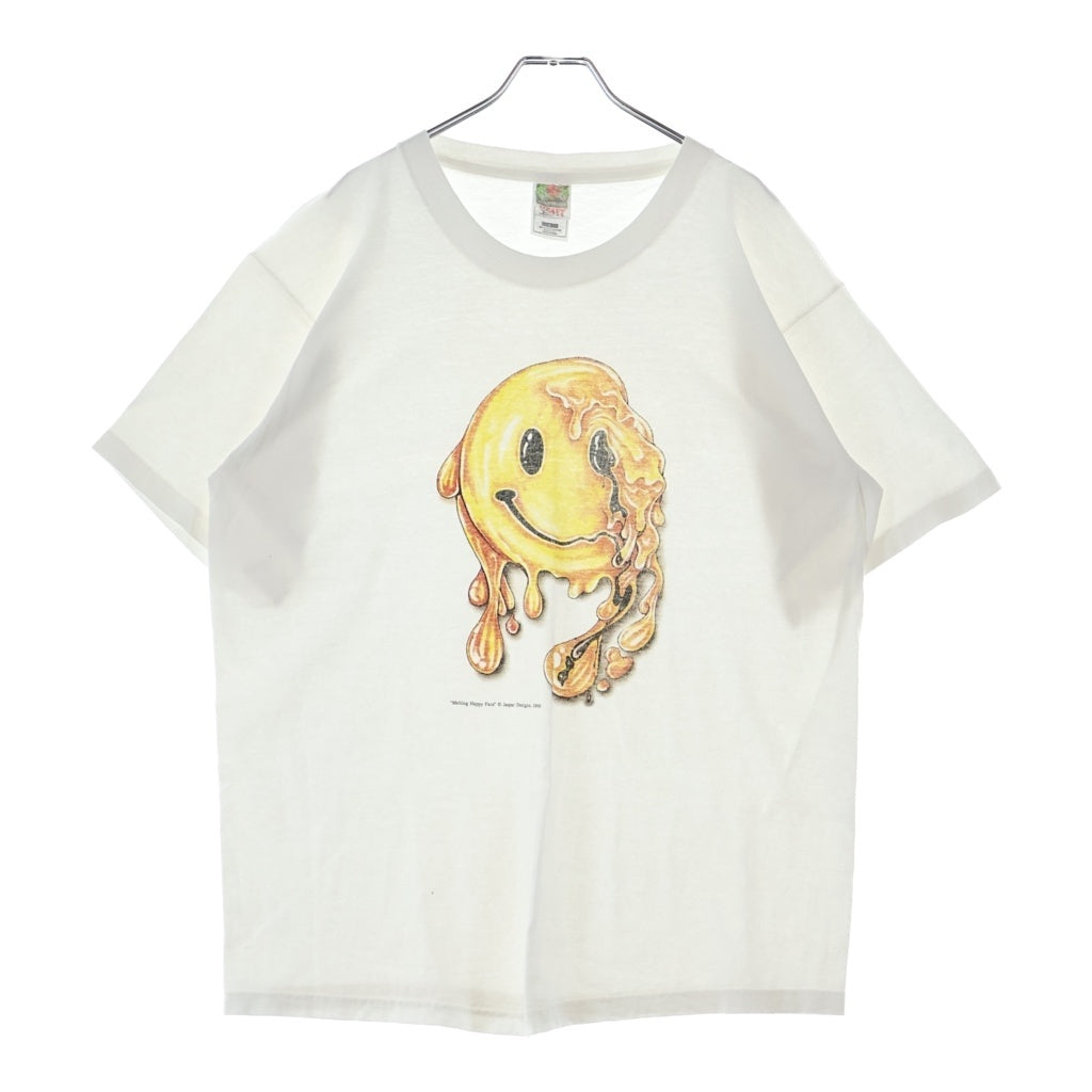 VINTAGE(ヴィンテージ) 90S VINTAGE MELTING HAPPY FACE 1996 TEE FRUIT OF THE LOOM ヴィンテージ スマイル イラストプリントTシャツ 半袖クルーネックカットソー ホワイト