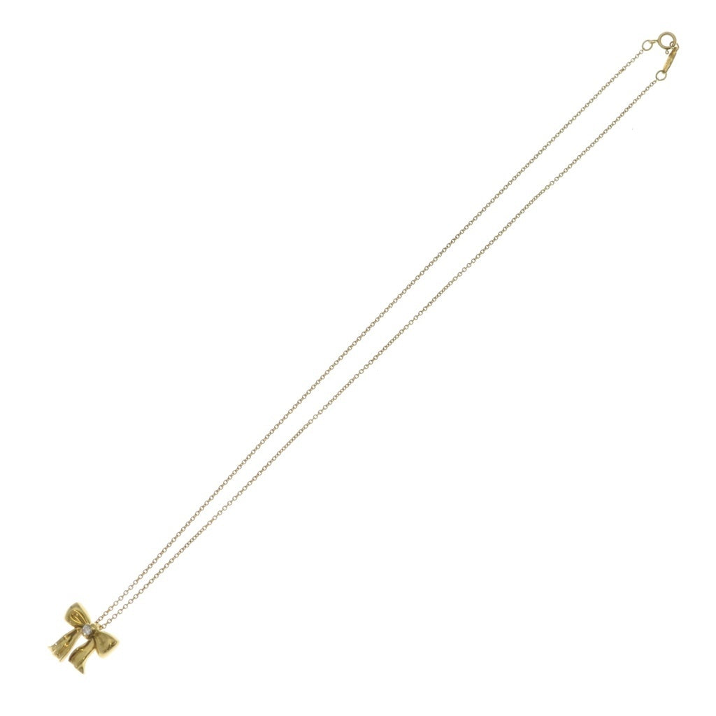 TIFFANY & Co.(ティファニー) K18YG ブルーボックスボウ 1Pダイヤ リボンモチーフ チェーンネックレス ゴールド レディース