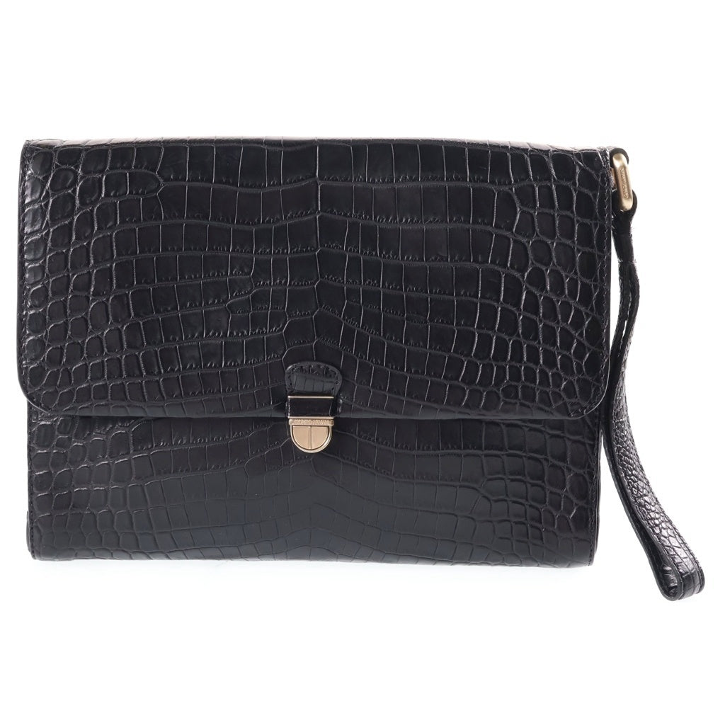 GIORGIO ARMANI(ジョルジオアルマーニ) クロコ レザークラッチバッグ ハンドバッグ ブラック レディース