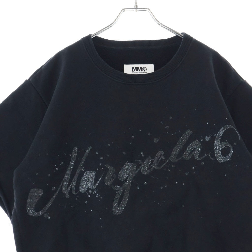 MM6 Maison Margiela(エムエムシックスメゾンマルジェラ) 19AW フロントラメプリント プルオーバー 半袖クルーネック 裏起毛 スウェット ブラック レディース S32GC0519 S25387