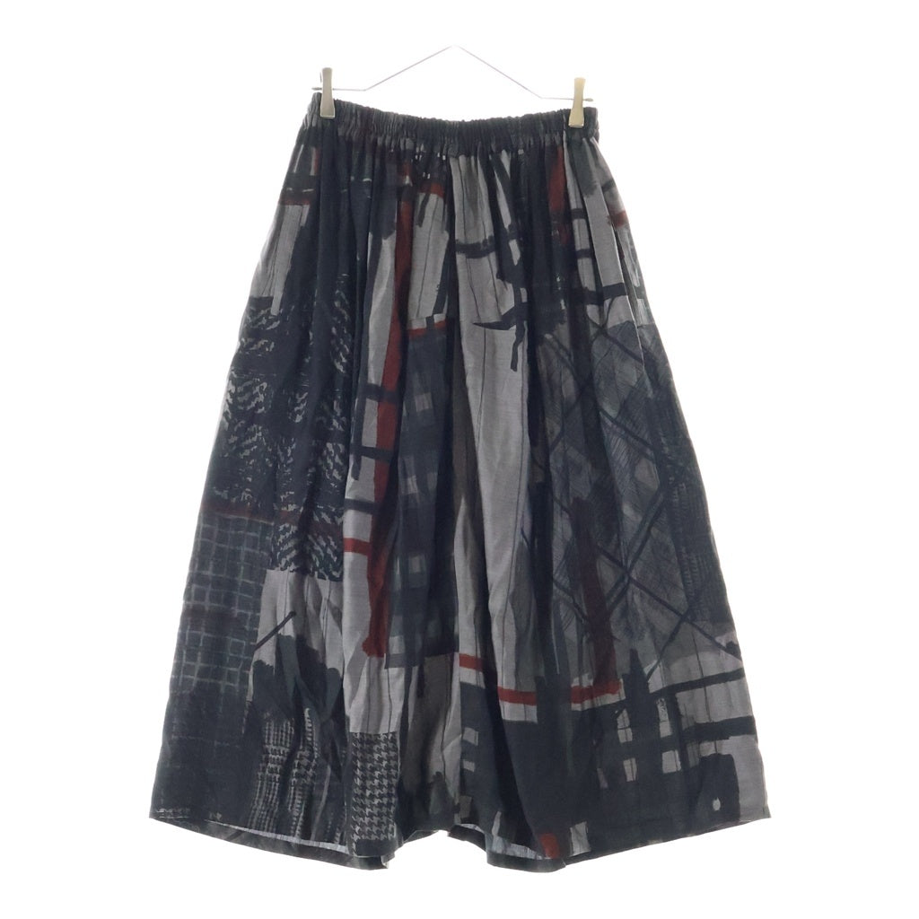 Y's(ワイズ) CU/DUNGAREE TWILL PLAID PRINT GATHER SKIRT ツイル プレイド プリント イージーロングスカート レディース ブラック YV-S07-228