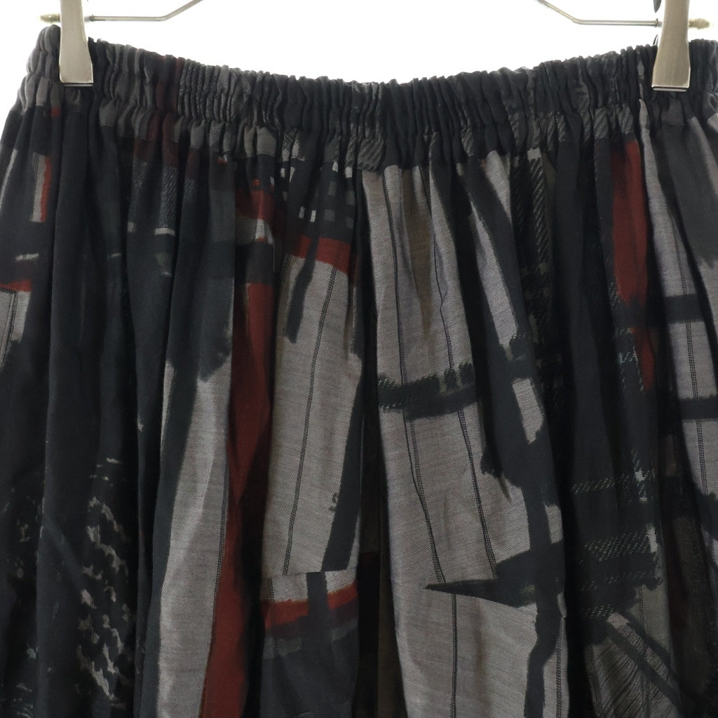 Y's(ワイズ) CU/DUNGAREE TWILL PLAID PRINT GATHER SKIRT ツイル プレイド プリント イージーロングスカート レディース ブラック YV-S07-228