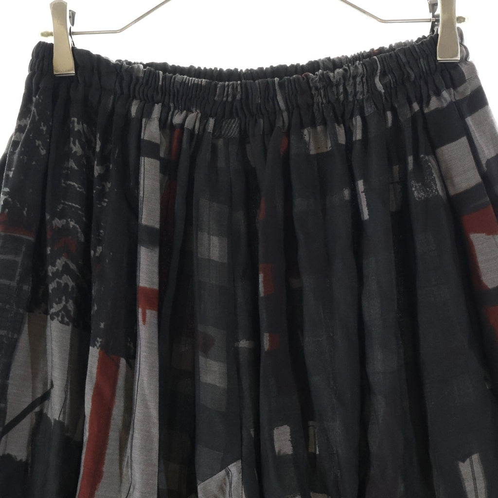 Y's(ワイズ) CU/DUNGAREE TWILL PLAID PRINT GATHER SKIRT ツイル プレイド プリント イージーロングスカート レディース ブラック YV-S07-228