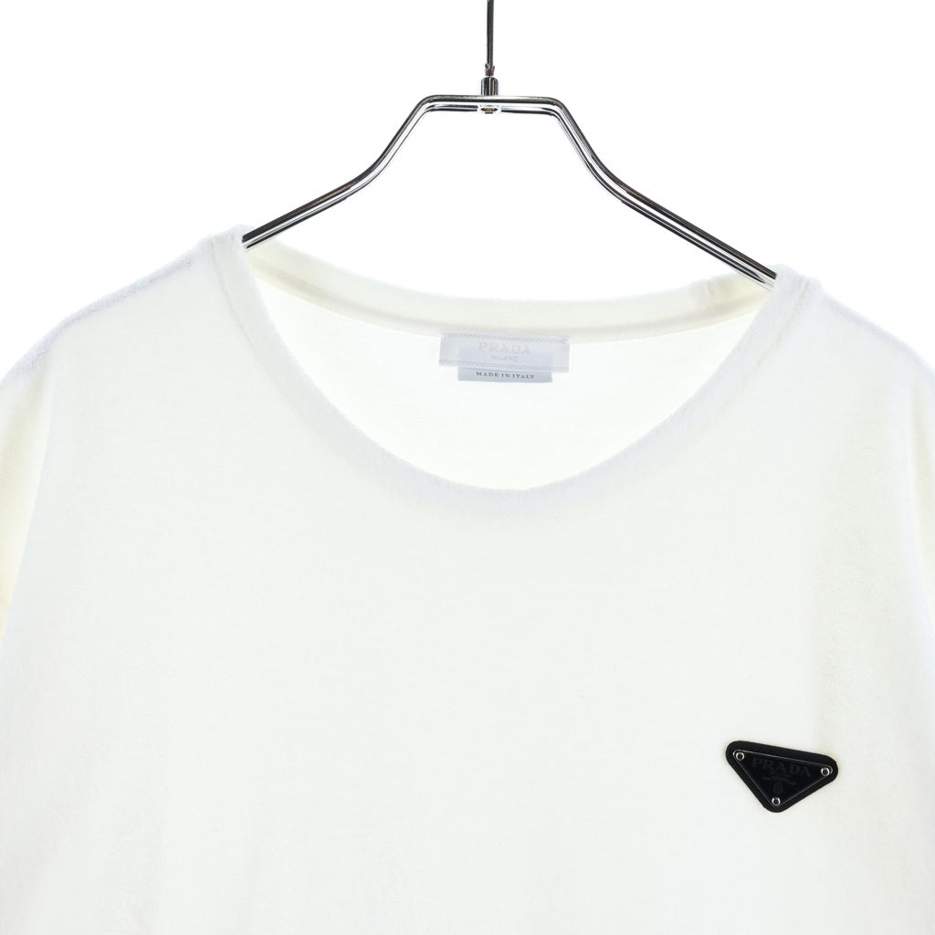 PRADA(プラダ) パイル トライアングルロゴプレート クルーネック半袖Tシャツ カットソー ホワイト UJN885