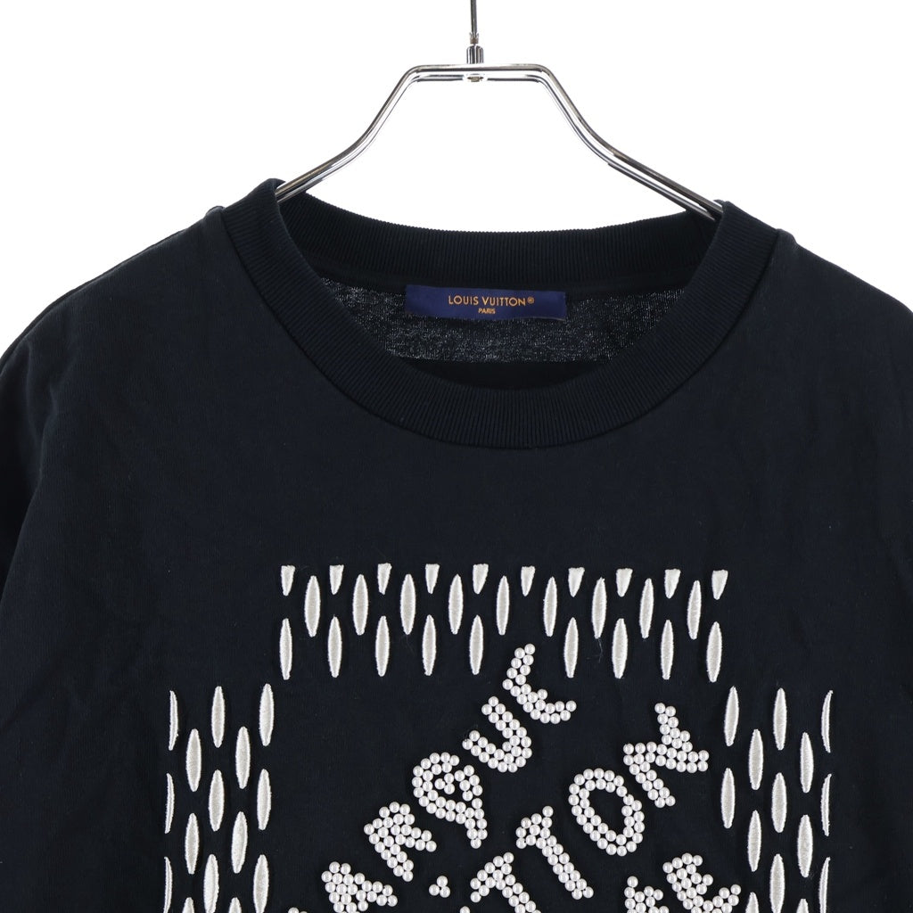 LOUIS VUITTON(ルイヴィトン) 24SS フロントロゴ パール エンブロイダードシグネチャー クルーネック半袖Tシャツ カットソー ブラック RM241 NPL HQY71W