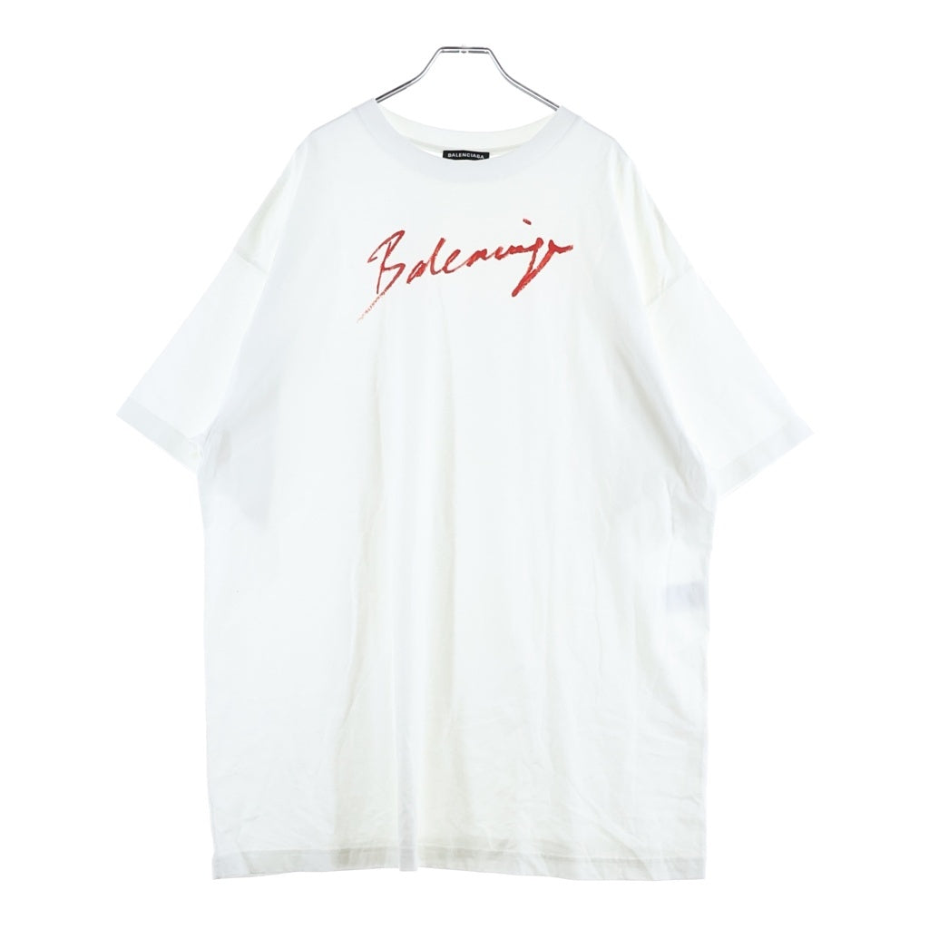 BALENCIAGA(バレンシアガ) 19AW SIGNATURE LOGO TEE シグネチャーロゴプリント クルーネック半袖Tシャツ カットソー ホワイト 583214 TFV63