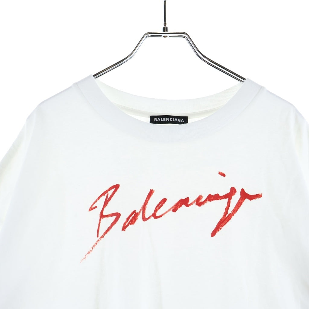 BALENCIAGA(バレンシアガ) 19AW SIGNATURE LOGO TEE シグネチャーロゴプリント クルーネック半袖Tシャツ カットソー ホワイト 583214 TFV63