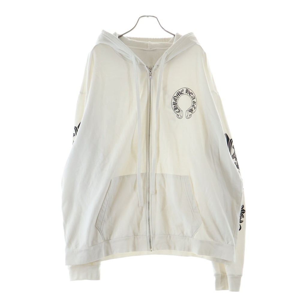 CHROME HEARTS(クロムハーツ) SWTSHRT HD ZIP ダガージップ 袖フローラル バックホースシュープリント ジップアップスウェットパーカー フーディー ホワイト