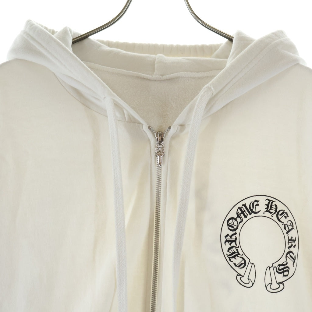 CHROME HEARTS(クロムハーツ) SWTSHRT HD ZIP ダガージップ 袖フローラル バックホースシュープリント ジップアップスウェットパーカー フーディー ホワイト