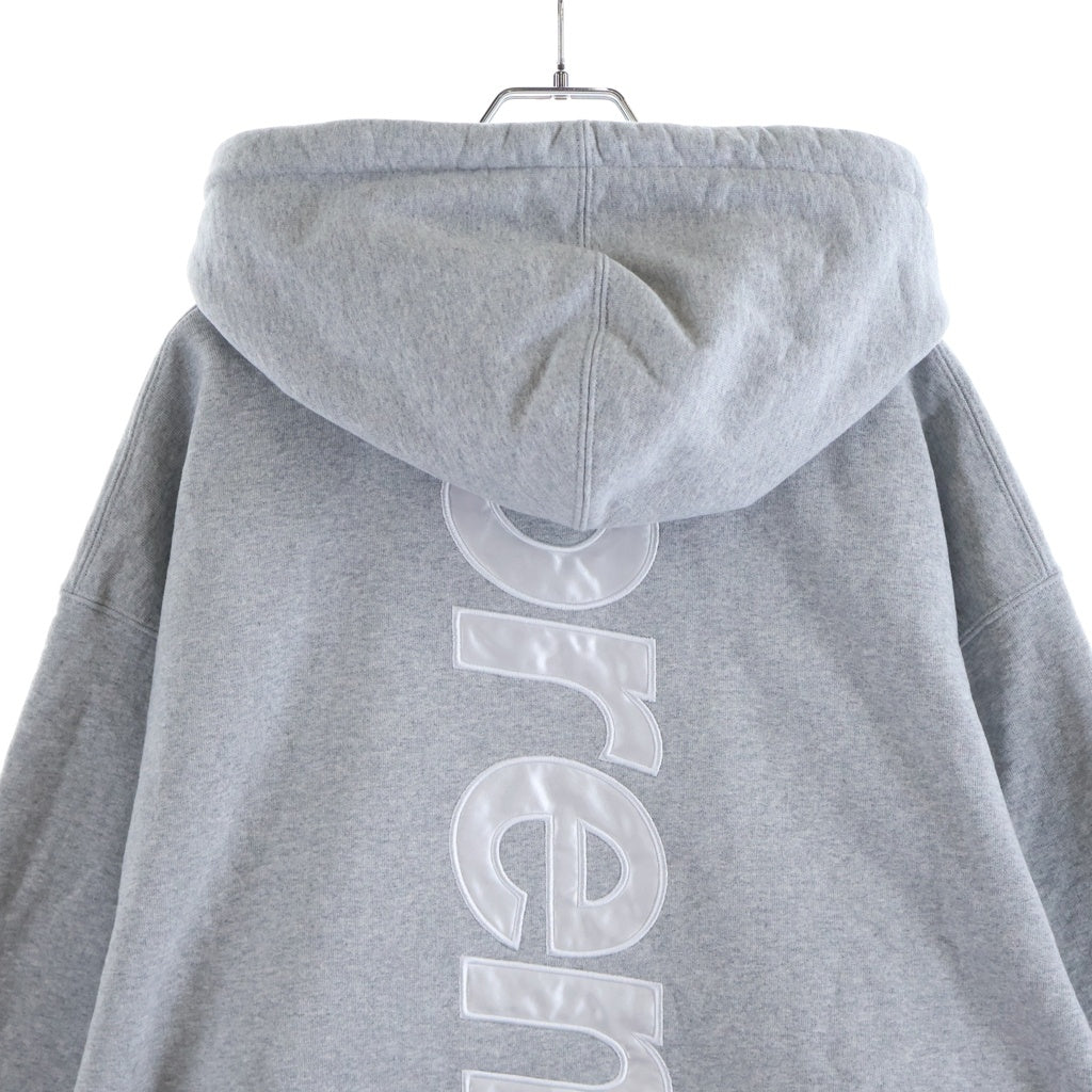 SUPREME(シュプリーム) 24AW Satin Applique Hooded Sweatshirt サテン アプリケ ロゴ エンブロイダリー プルオーバー スウェットシャツ パーカー フーディー グレー