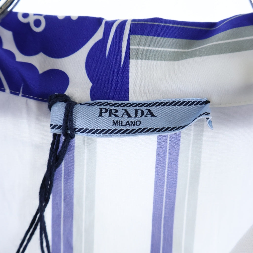 PRADA(プラダ) アシンメトリー ストライプ ハワイアン 半袖シャツ ホワイト/ブルー P433B0