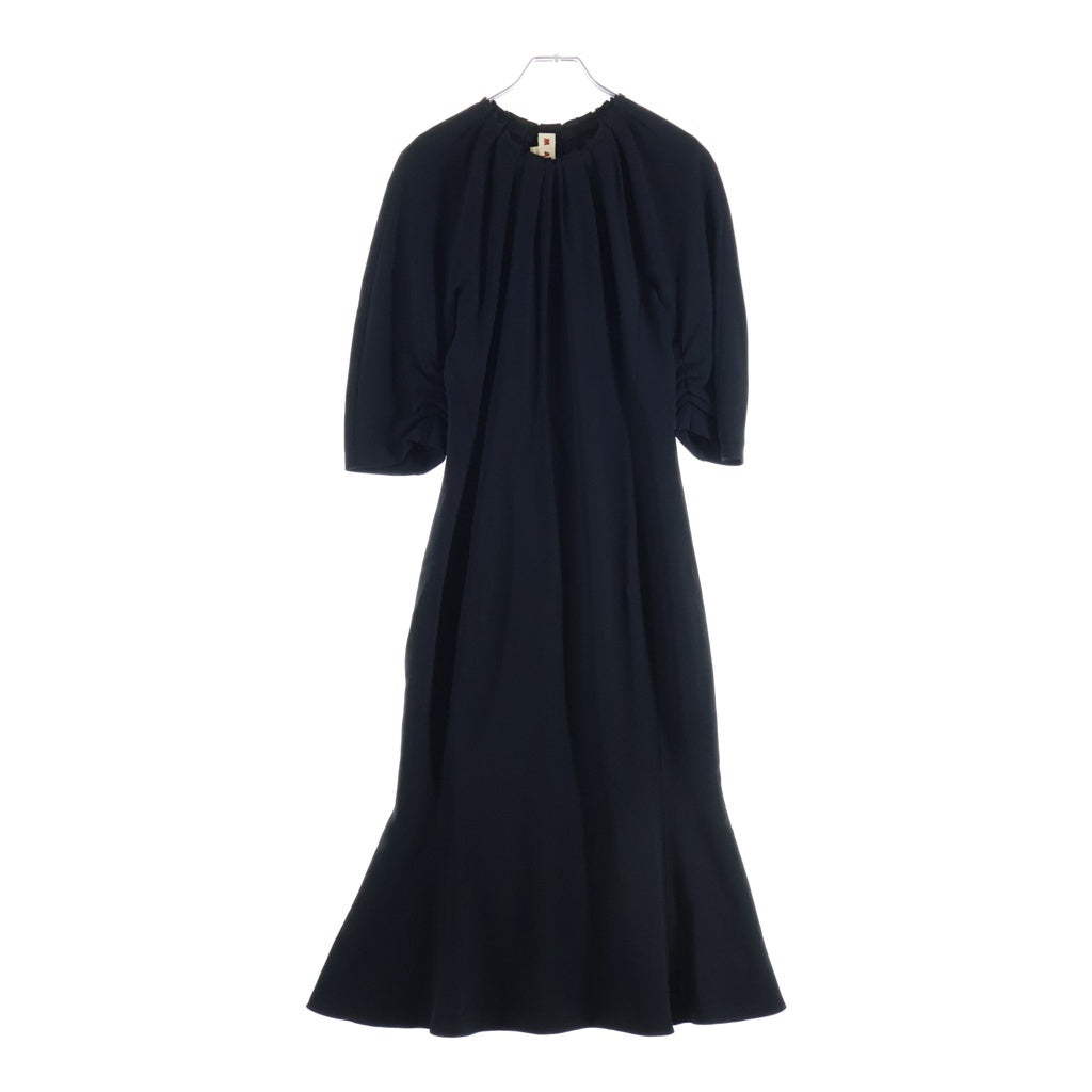 MARNI(マルニ) 21AW レーヨンアセテート ギャザーデザイン ストレッチマキシワンピース ロングドレス レディース ブラック ABMA0739A0 UTV837