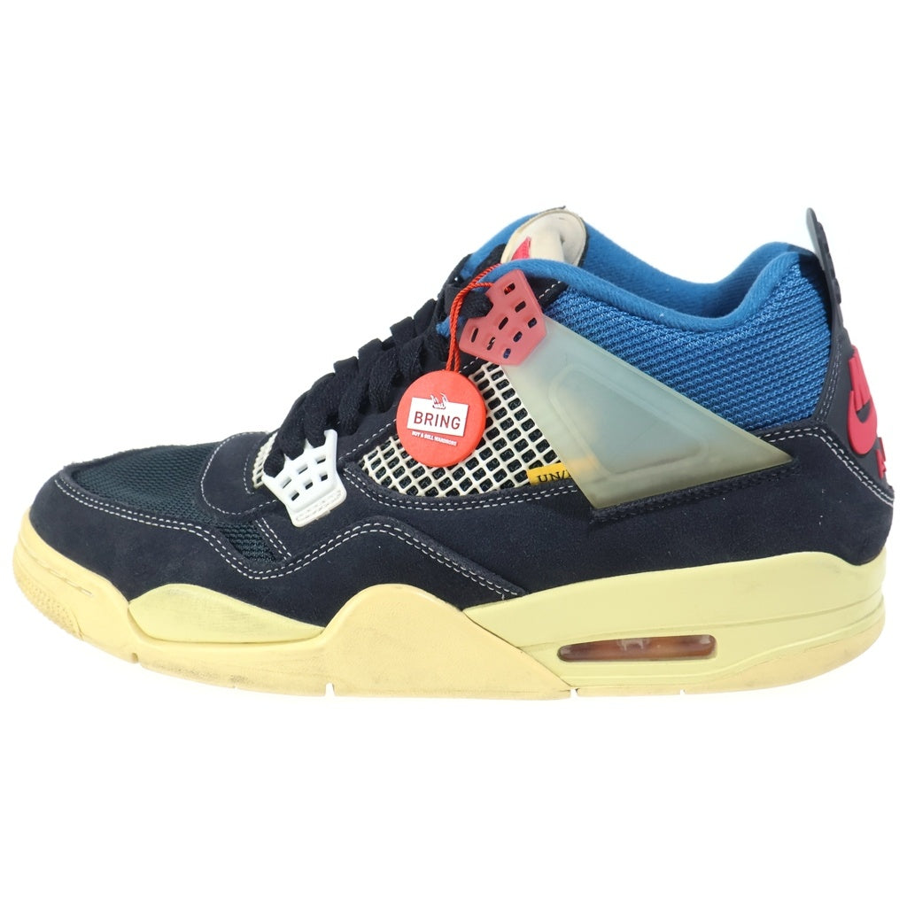 NIKE(ナイキ) ×UNION AIR JORDAN 4 OFF NOIR ユニオン エアジョーダン4 オフノワール ミッドカットスニーカー ブラック/ブルー US10.5/28.5cm DC9533-001