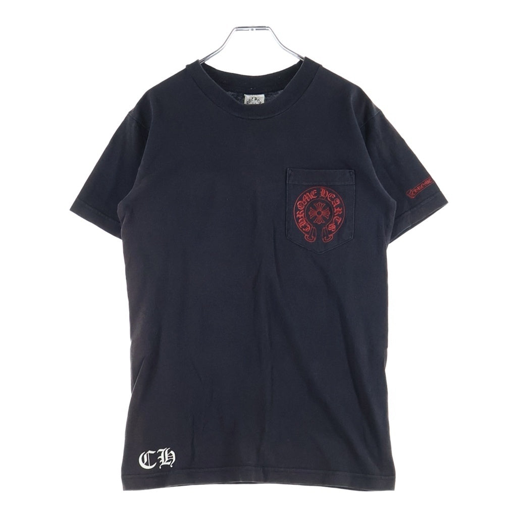 CHROME HEARTS(クロムハーツ) OLD HORSESHOE S/S POCKET T-SHIRT オールド バックサークルロゴプリント クルーネック半袖Tシャツ カットソー ブラック/レッド