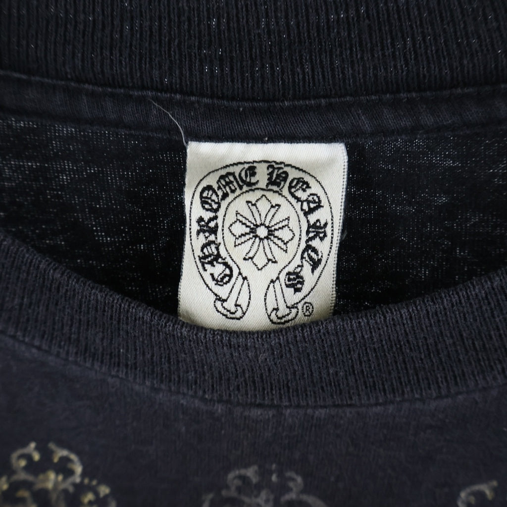 CHROME HEARTS(クロムハーツ) OLD VINE DAGGER L/S TEE オールド ヴァインダガー総柄プリント クルーネック長袖Tシャツ ロングスリーブカットソー ブラック/ゴールド